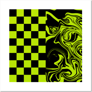 Checks and Swirls - Lime Green and Black Posters and Art